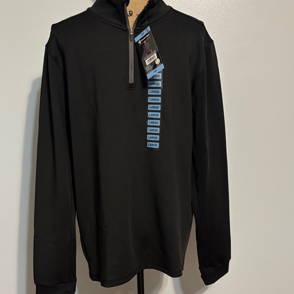 Men's Black Long Sleeve Shirt with Zip Collar